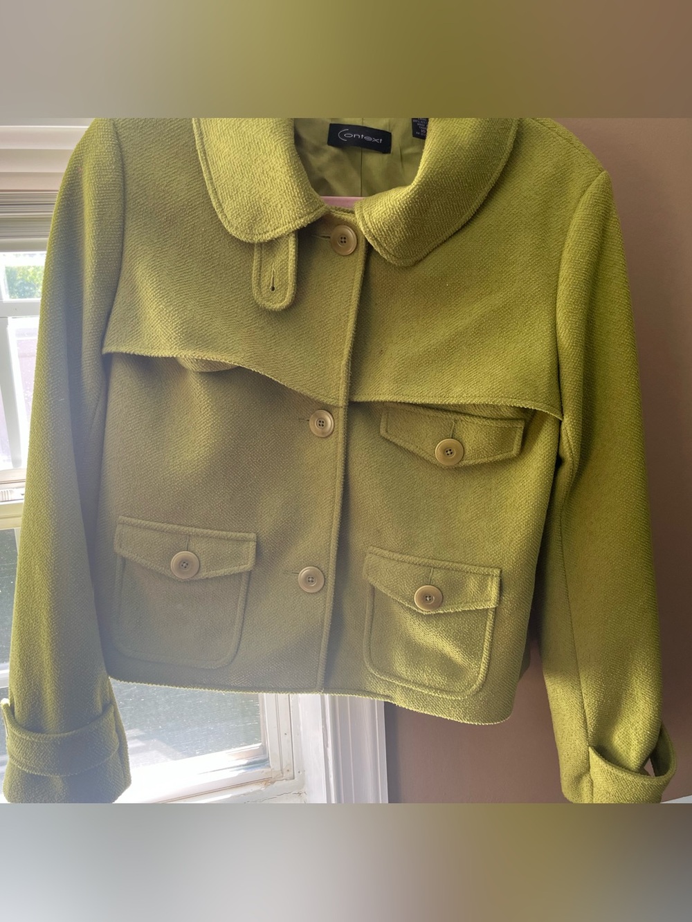 Context Lime Green Cropped Trench Coat